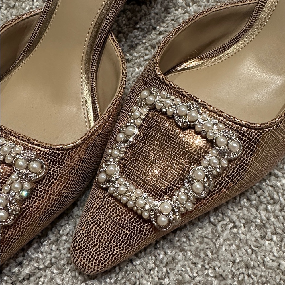 Sam Edelman 9 Kitten Heel Mule Beaded Metallic Gold Bronze Gorgeous shoe 2” - Picture 11 of 12